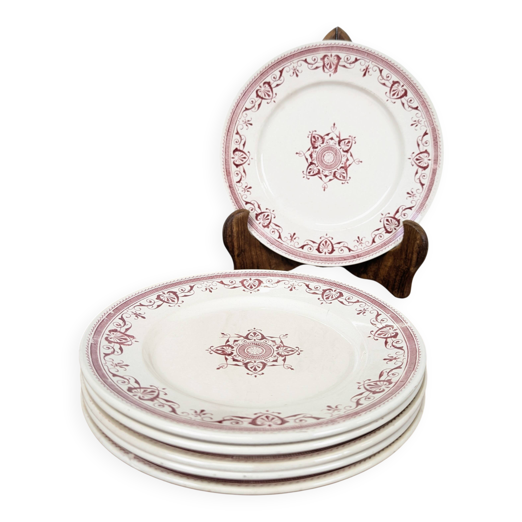 6 dessert plates Terre de Fer Creil and Montereau - Amiral decoration