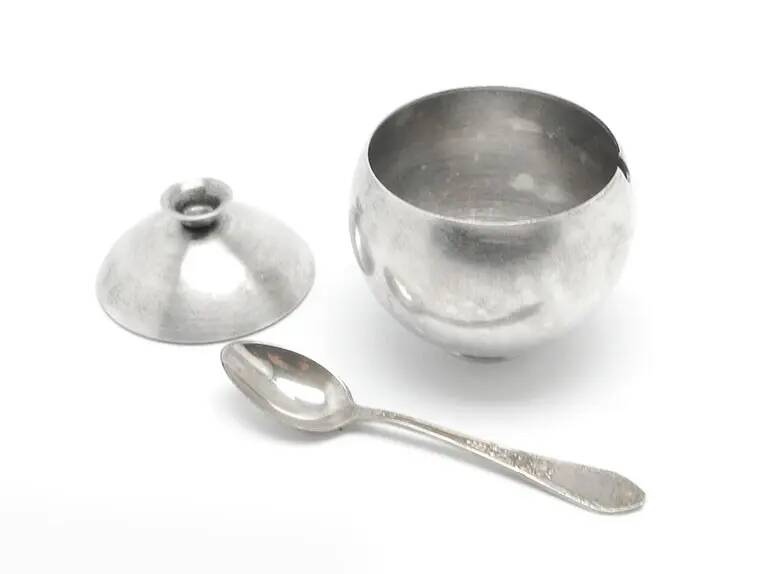 Mid-century modern sugar bowl, silver-plated brass, Poland, 1960s