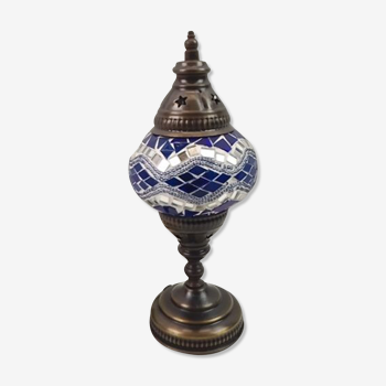 Lampe en laiton déco mosaïque bleue