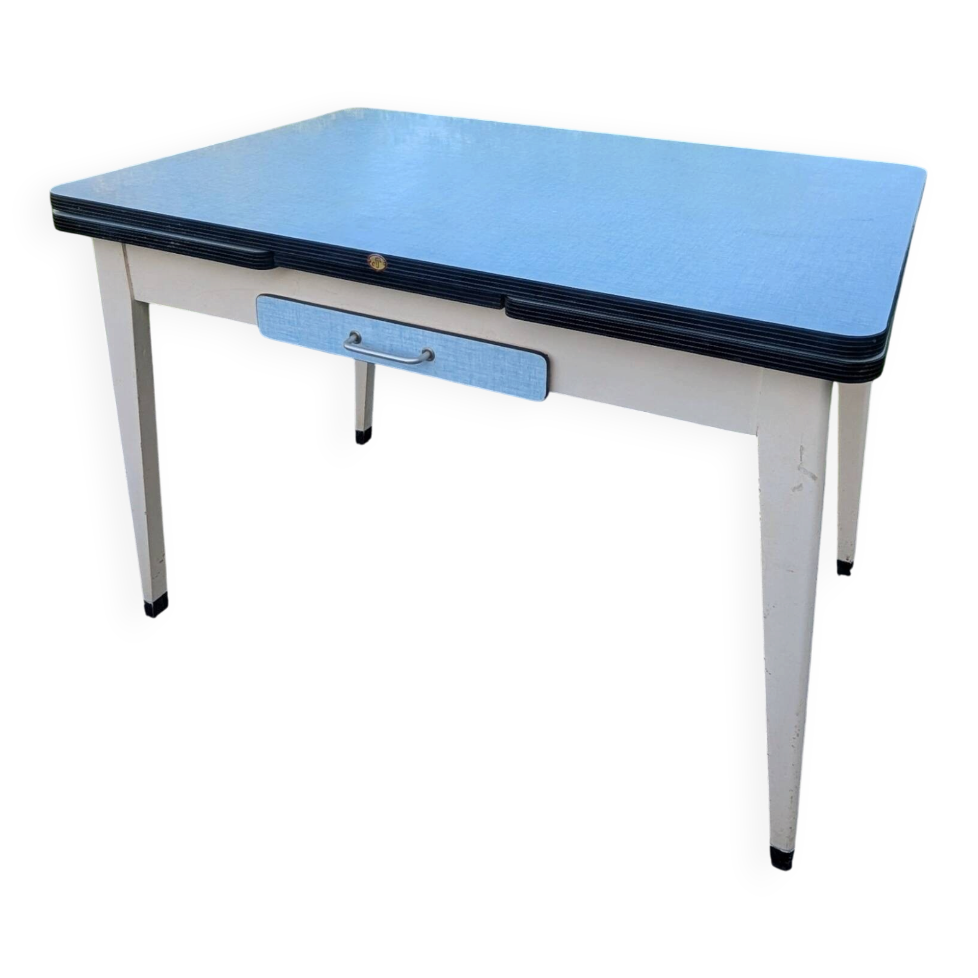Vintage Formica table efji novoplan with 2 integrated extensions 109/148/197.
