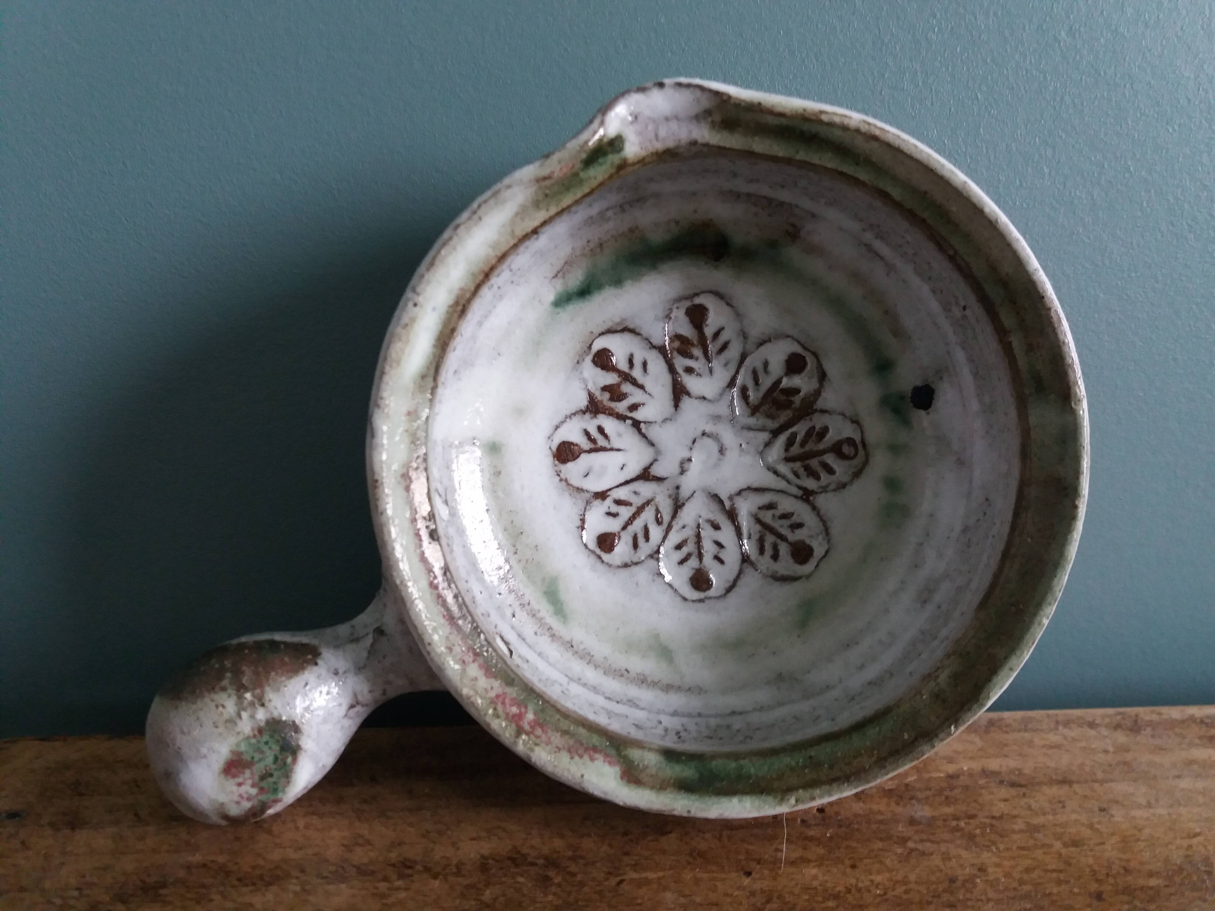 Stoneware sauce pot signed Thiry in Vallauris