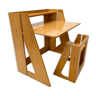 Mid century modern foldable wooden desk & chair set