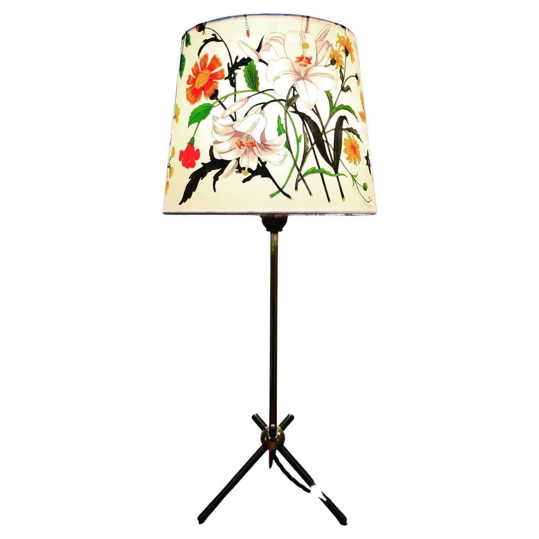 Mid-Century Modern Table Lamp in Brass with Vintage Gucci Shade