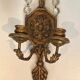 Important Pair of Gilded Carved Wood Wall Lights with Crystal Garlands