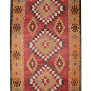 Vintage Red Orange  Kilim Rug 1980s Wool Tribal Flatweave 287 x 150 cm