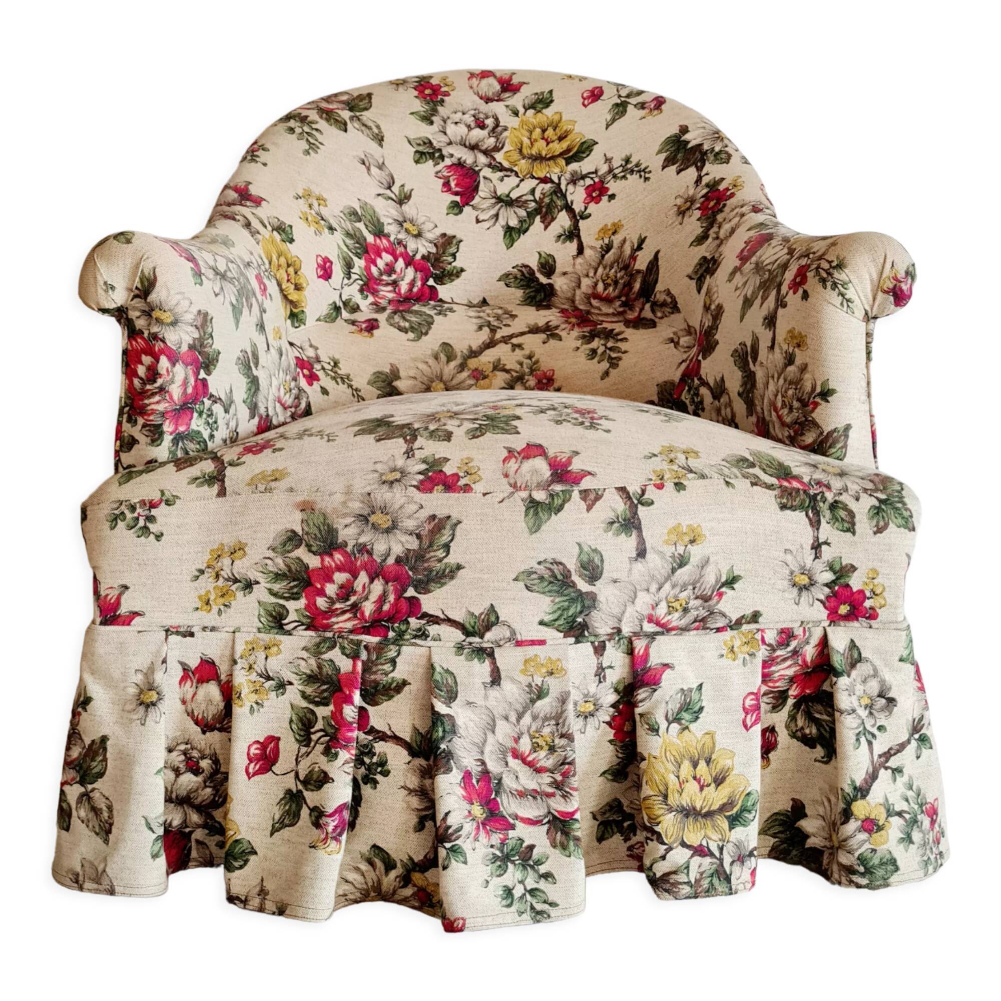 Antique flowered toad armchair