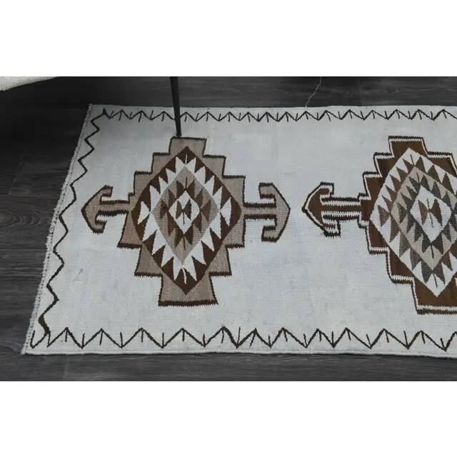 1970s Vintage Turkish Oushak Handmade Wool Cotton Blue Runner Rug 91x352