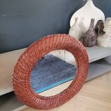 Vintage round rattan mirror