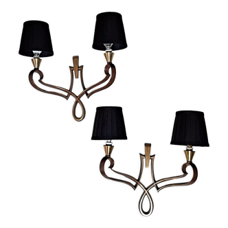 Genet and Michon pair of art deco wall sconces, bronze
