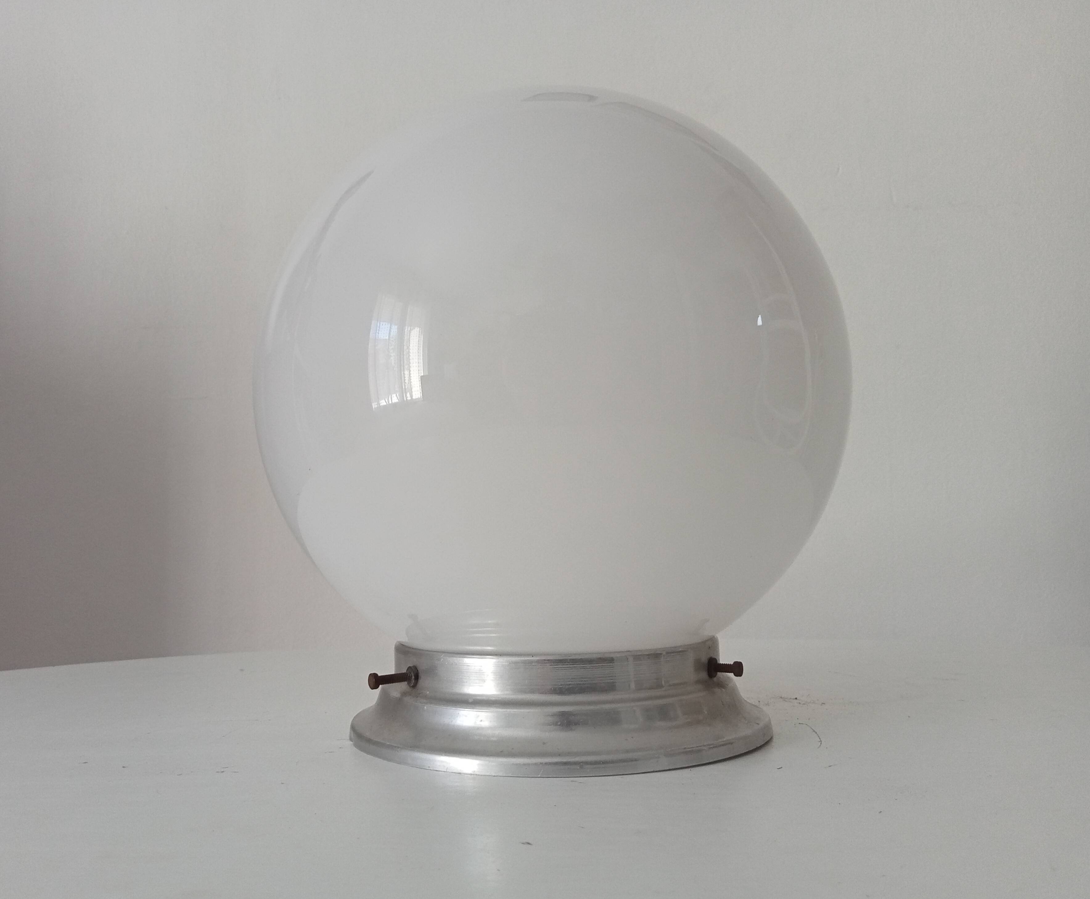 Vintage opaline and aluminium ceiling light from the 1950s.