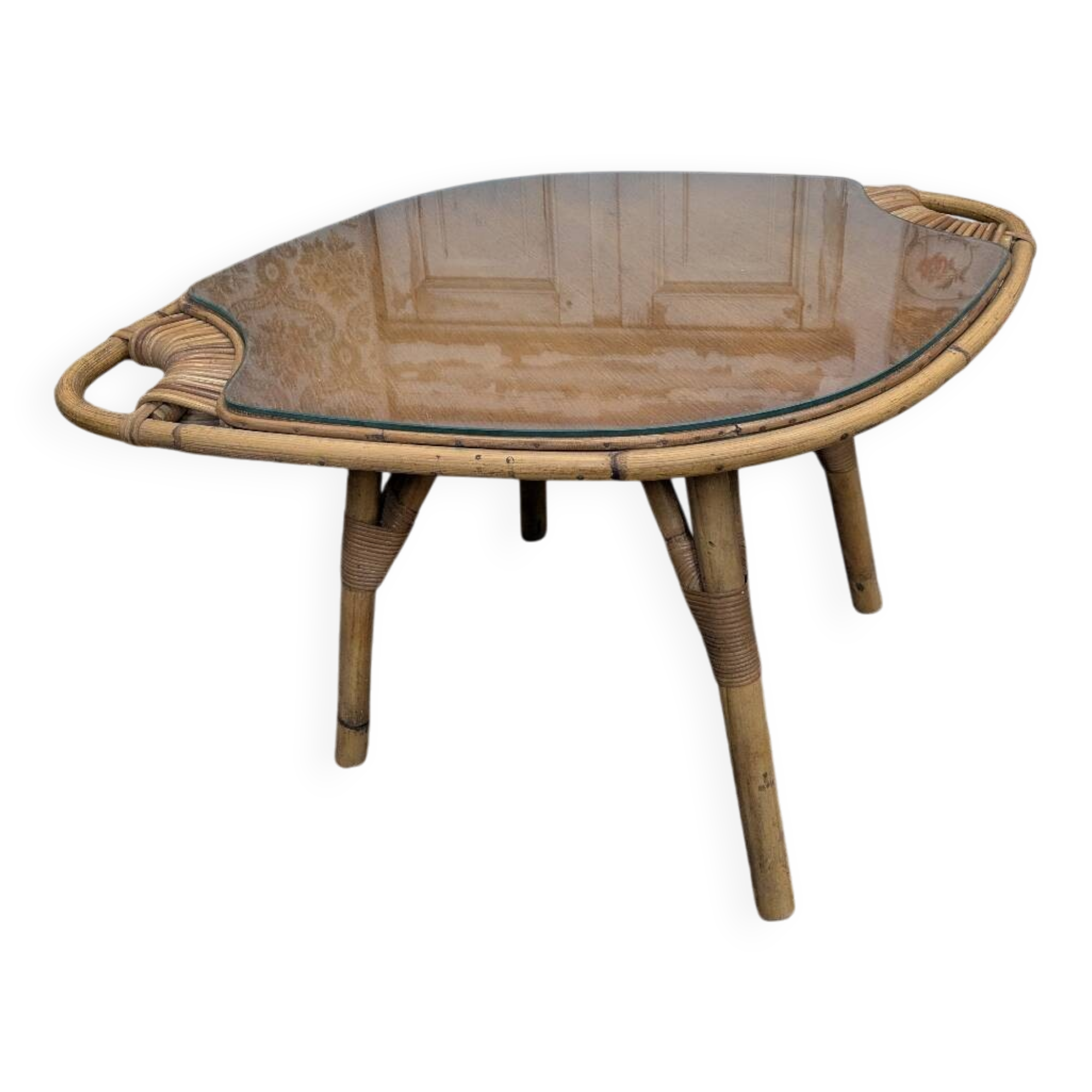 Rattan and glass coffee table