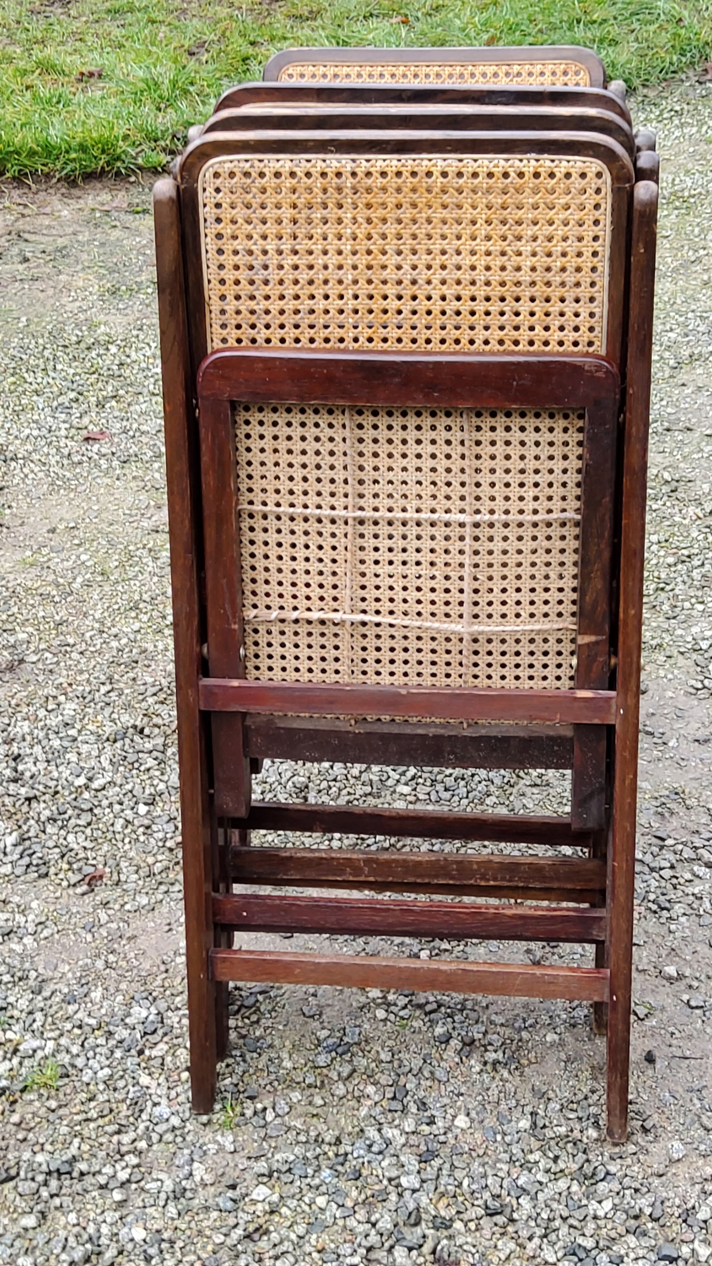 Set of 4 folding chairs wood and canning of the 70s