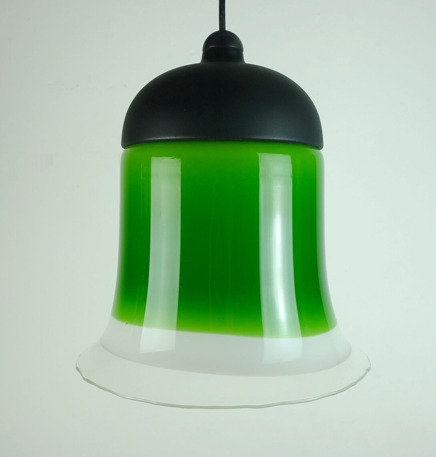 mid century PENDANT LIGHT peill & putzler 1970s green white and clear glass shade model AH 191