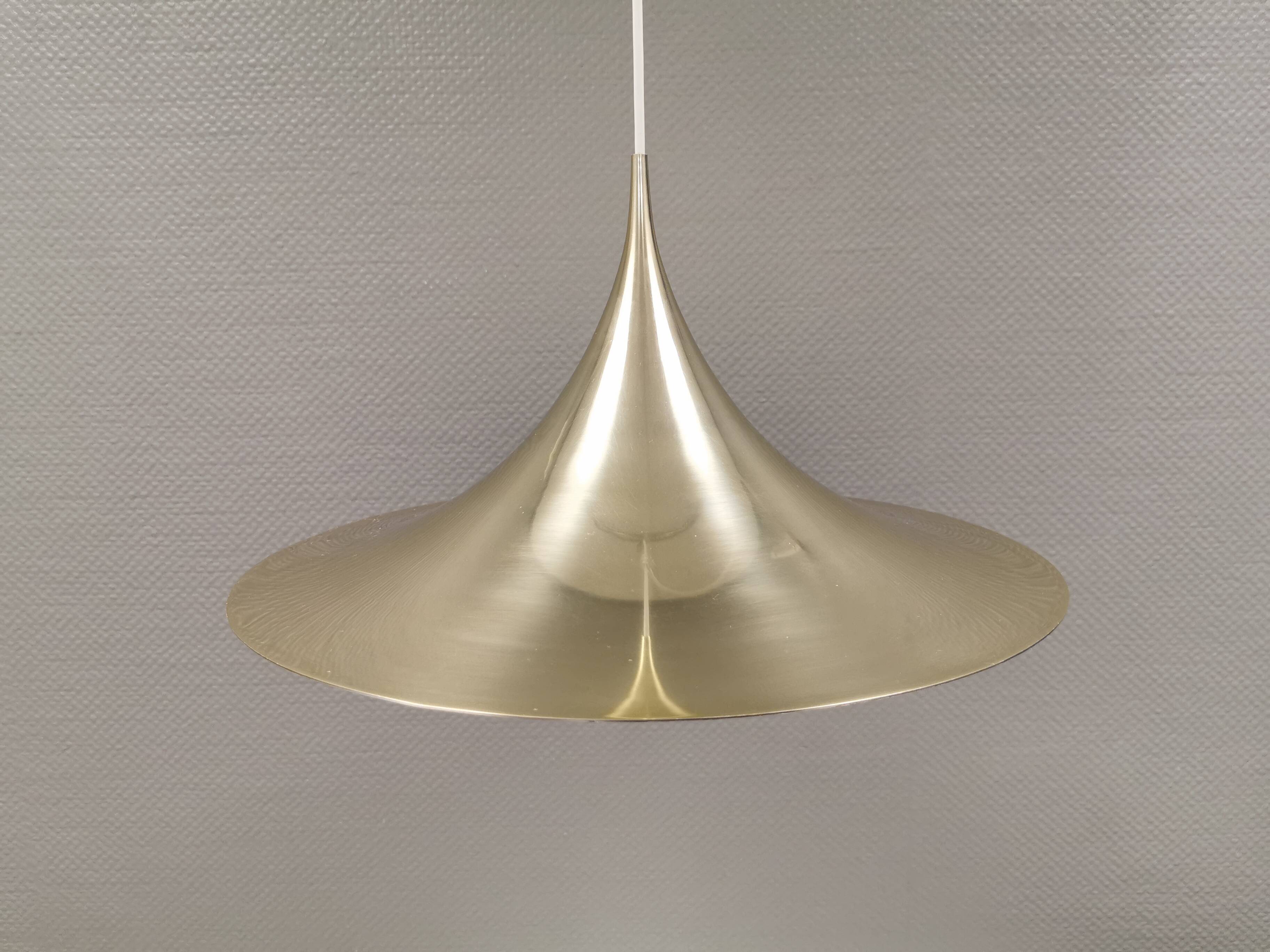 Golden semi hanging lamp, designed by bonderup & thorup Denmak 1974