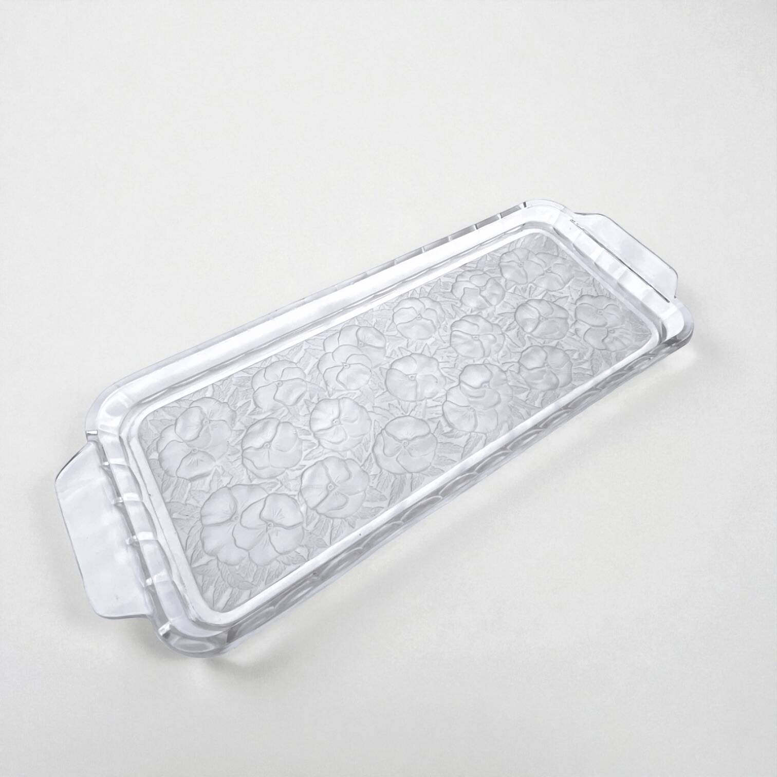 Plateau de service Art Déco en verre - fleurs pensées Vallerysthal Portieux