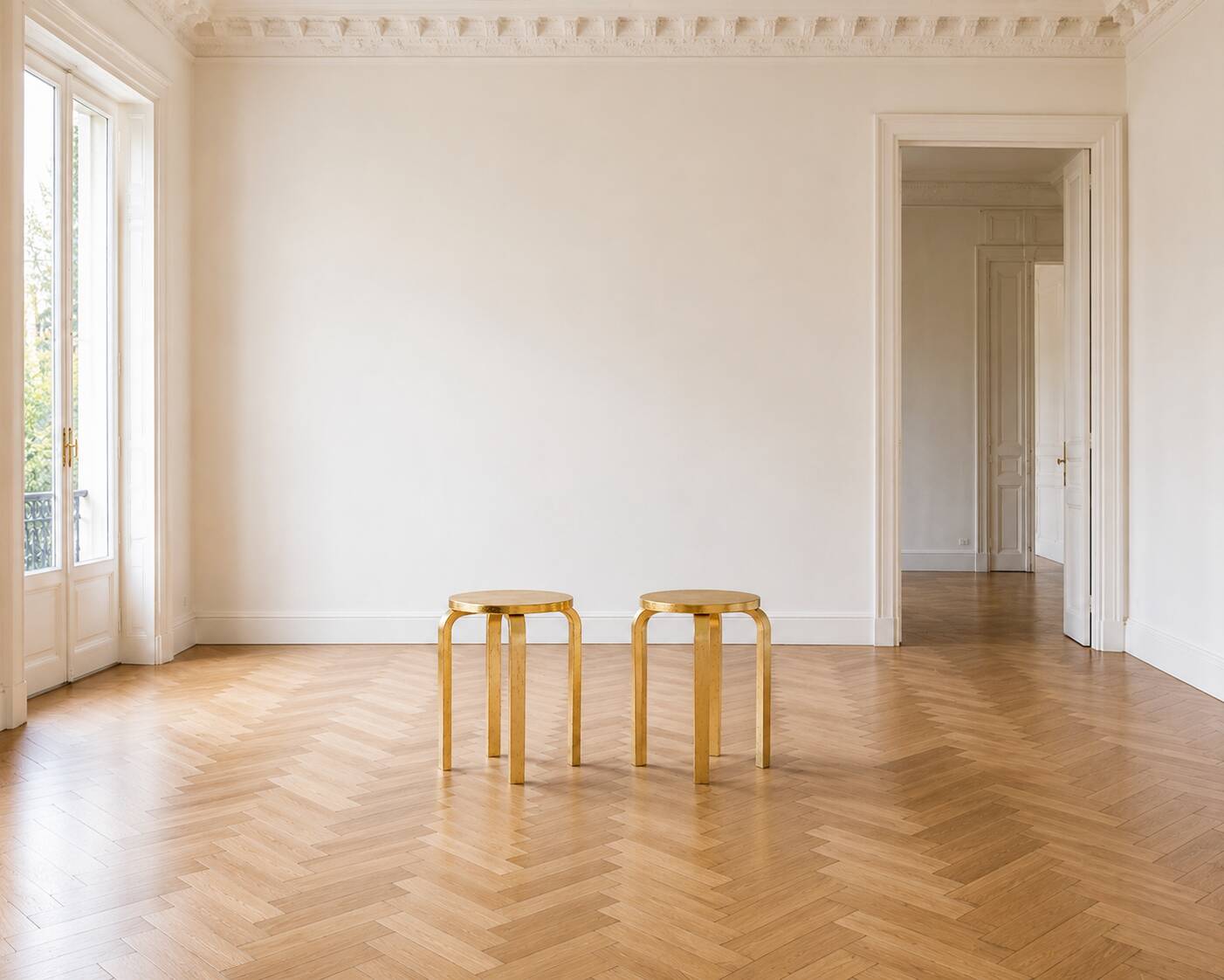 1990s IKEA Frosta Stools in the Style of Alvar Aalto, Gold Leaf Covered