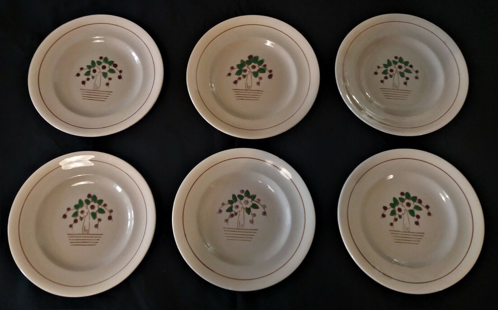 Series of six dessert plates Longwy years 50 cherry blossoms