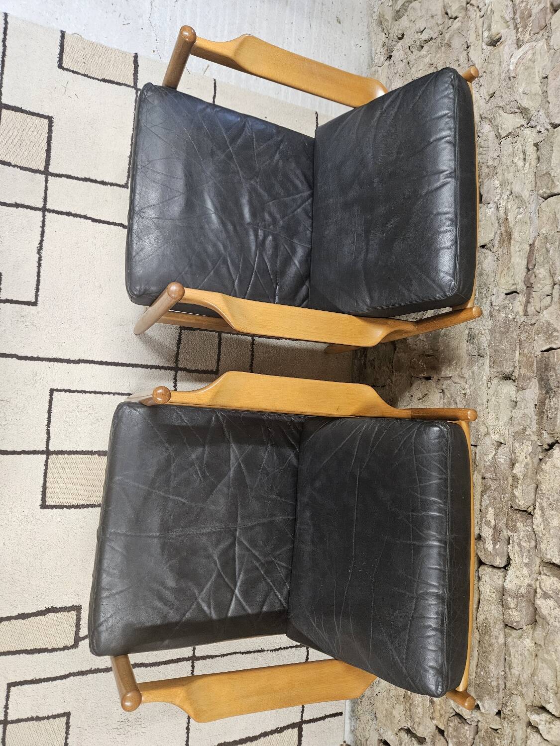 Paire de faureuil Scandinave cuir 1970"