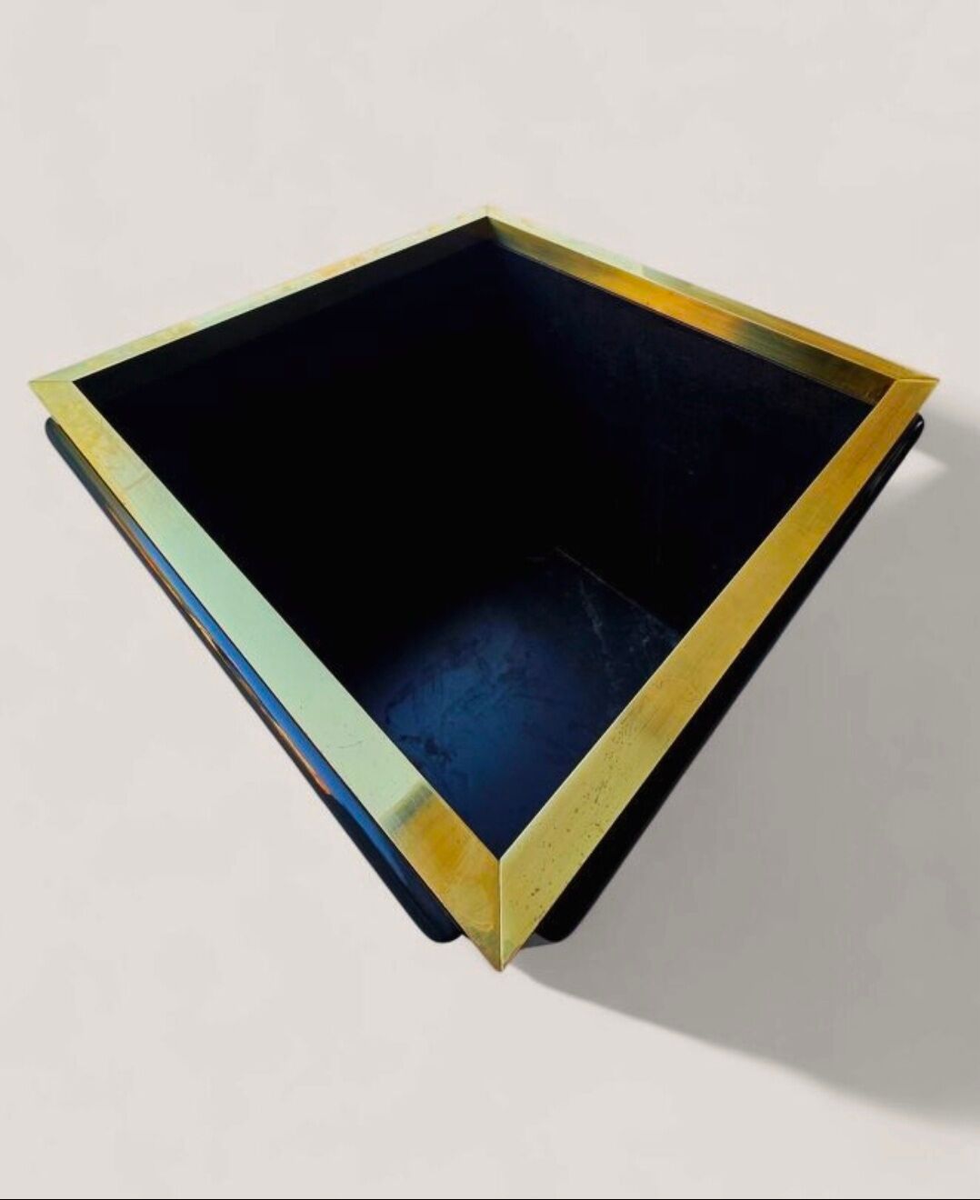 Brass cache-pot & black lacquer – attributed to Claude Mahey – circa 1970