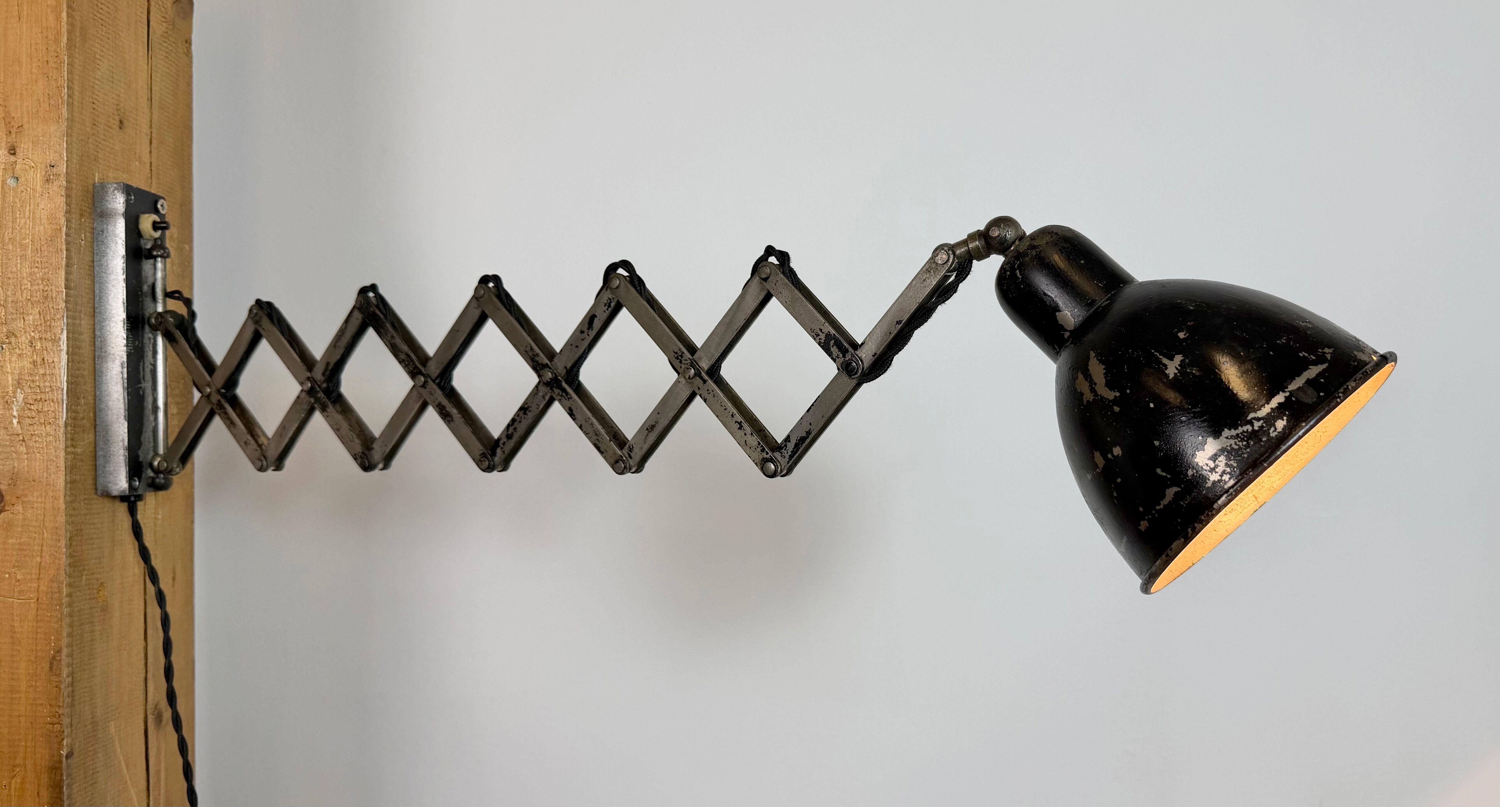Industrial Black Scissor Wall Lamp, 1950s