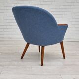 1960s, danish design, reupholstered lounge chair, camira furniture wool fabric, teak