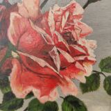 Vintage oil painting of flowers, two roses,  signed Trosset, 1942