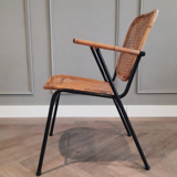 1950s chair in black metal and braided rattan
