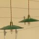 Pair of suspension in green and white enamelled sheet metal firm style indus braided golden threads