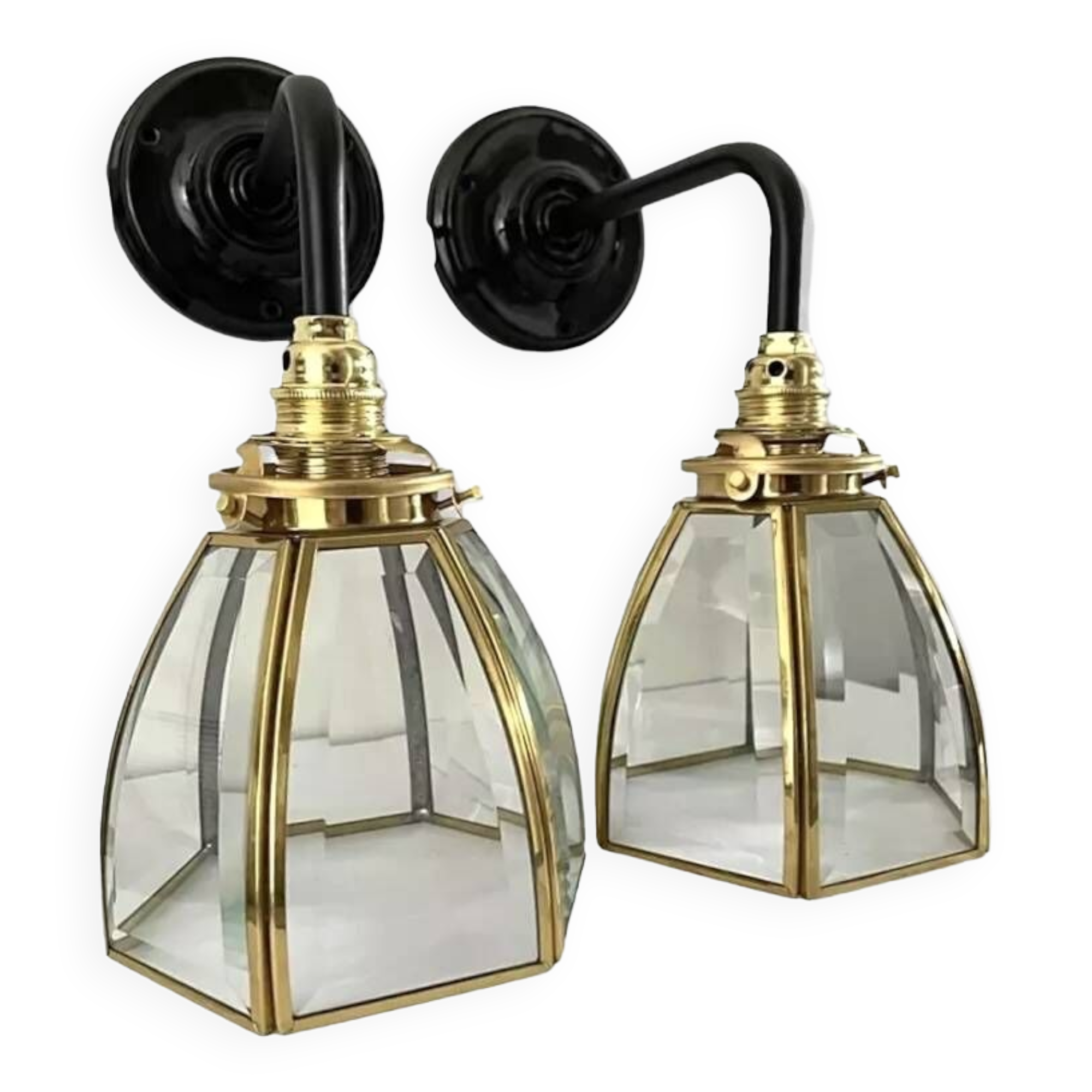 Paire d’appliques vintage en verre et laiton