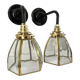 Paire d’appliques vintage en verre et laiton