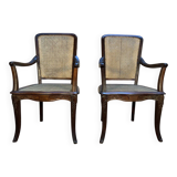 Paire de larges fauteuils cannés d'époque Art Nouveau