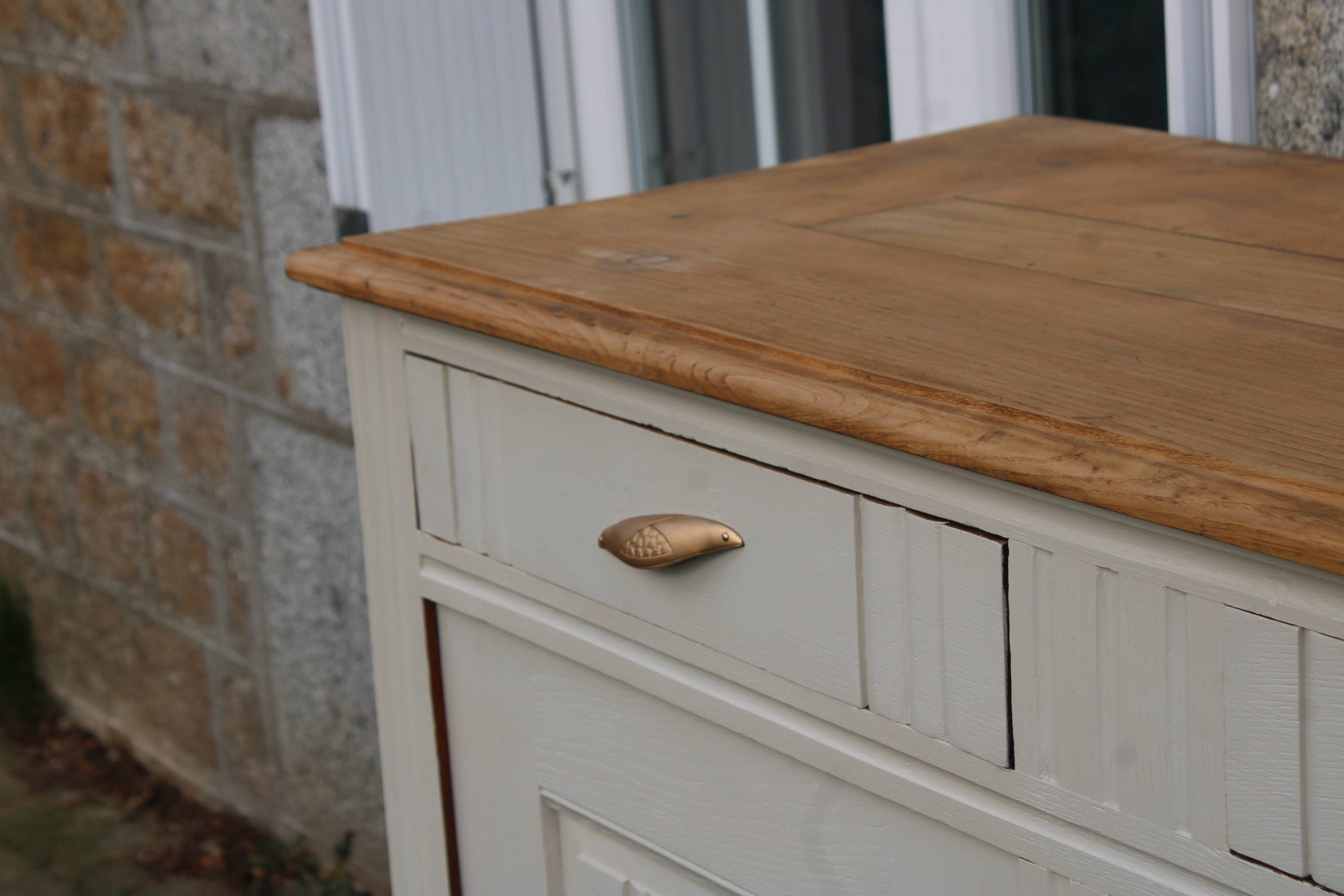 Buffet art déco rénové - Beige Glaise Ripolin - H100 x L133 x P52 cm