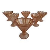 Set of 6 Art Deco Pink Rosaline Glass Dessert Bowls, Czechoslovakia, 1930s