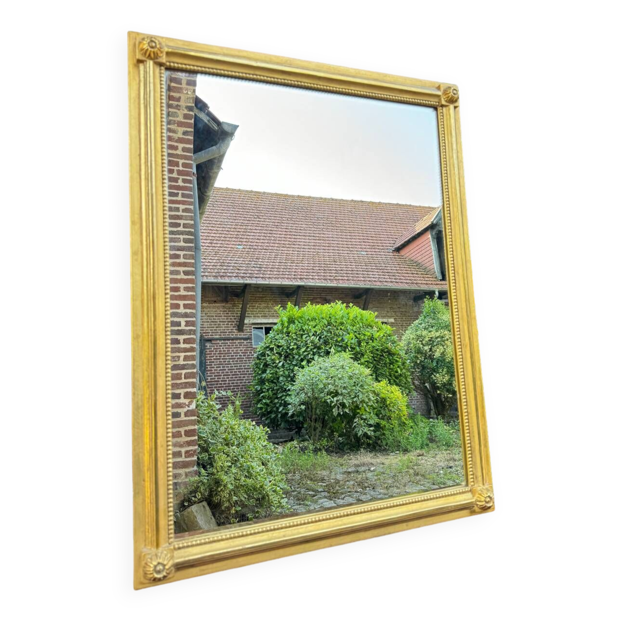 Louis XVI Style Rectangular Mirror In Wood And Golden Stucco