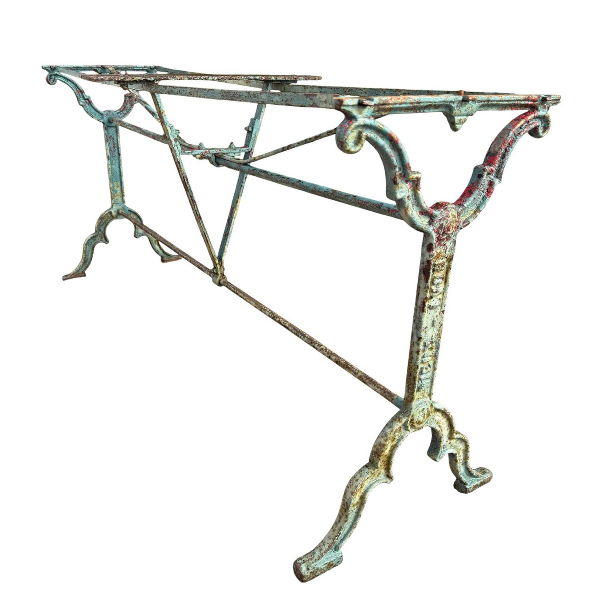Double cast iron and marble bistro table signed Rieux Lyon 1900