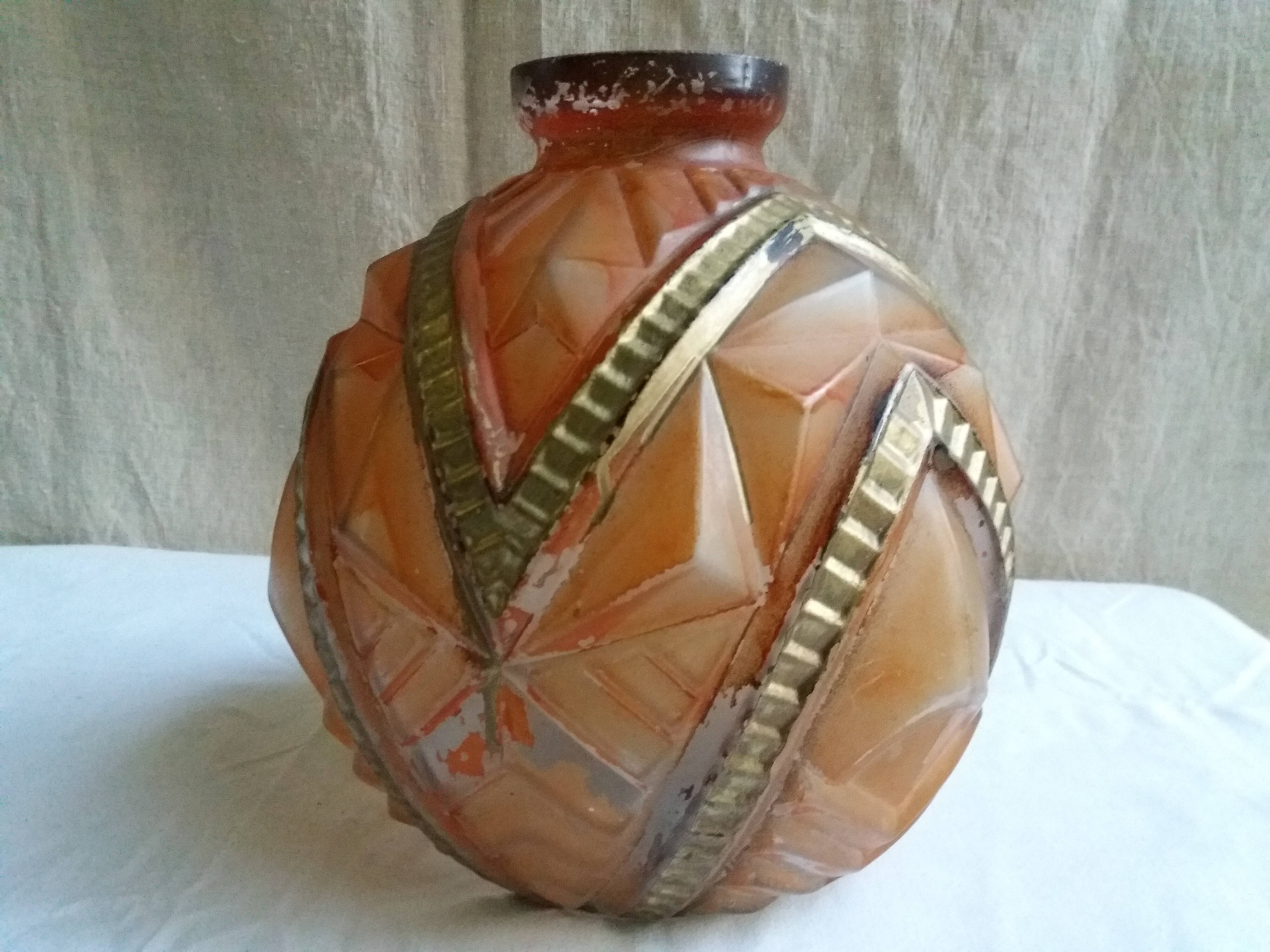 Art-deco ball vase "diamond points"