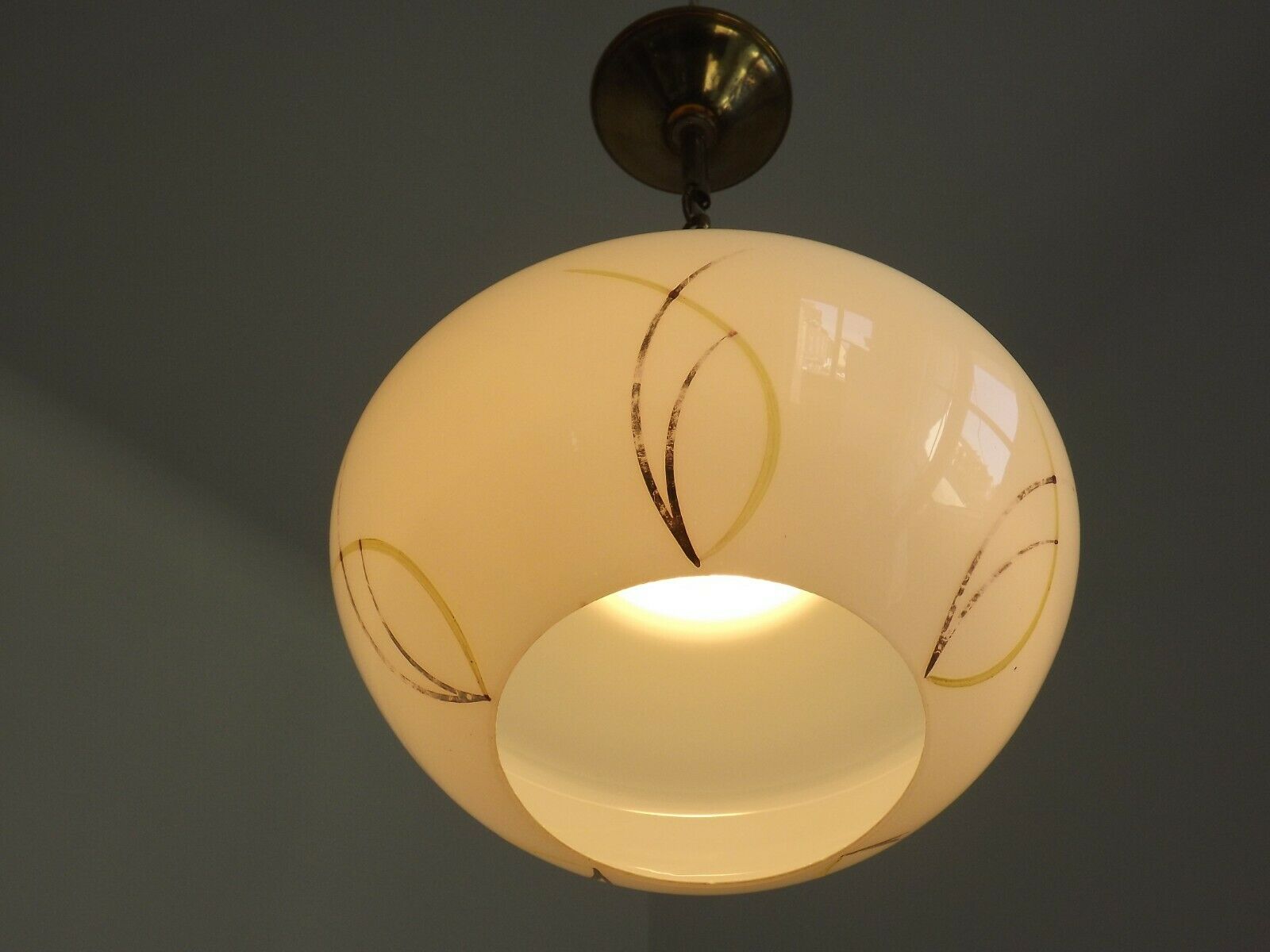 French vintage retro  ceiling light yellow and white decorative glass shade