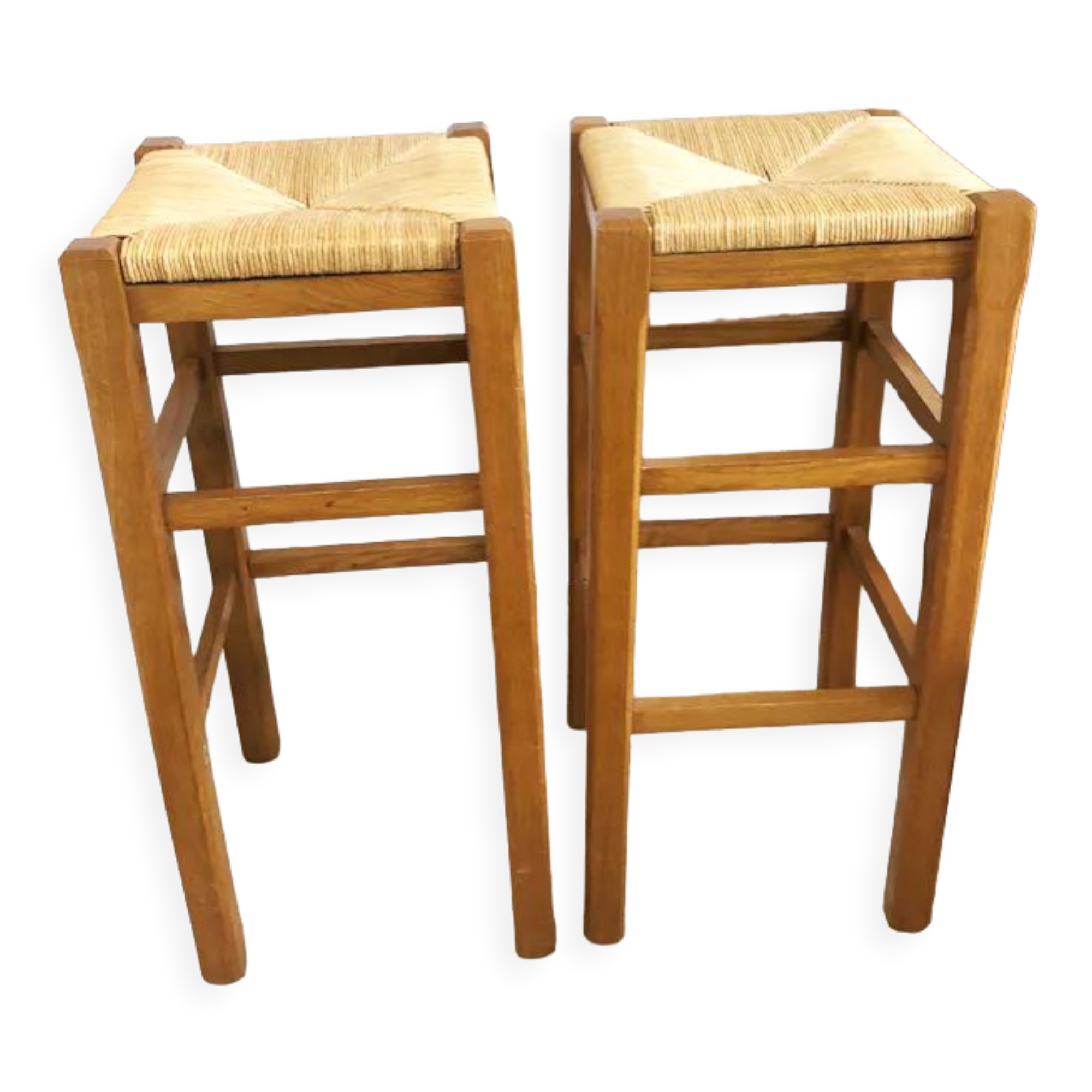 Paire tabourets bar paille, 1970
