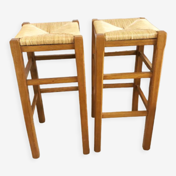 Pair straw bar stools, 1970