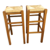 Paire tabourets bar paille, 1970