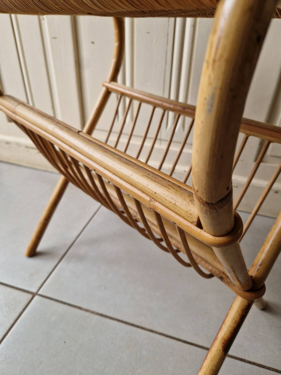 Vintage rattan magazine rack