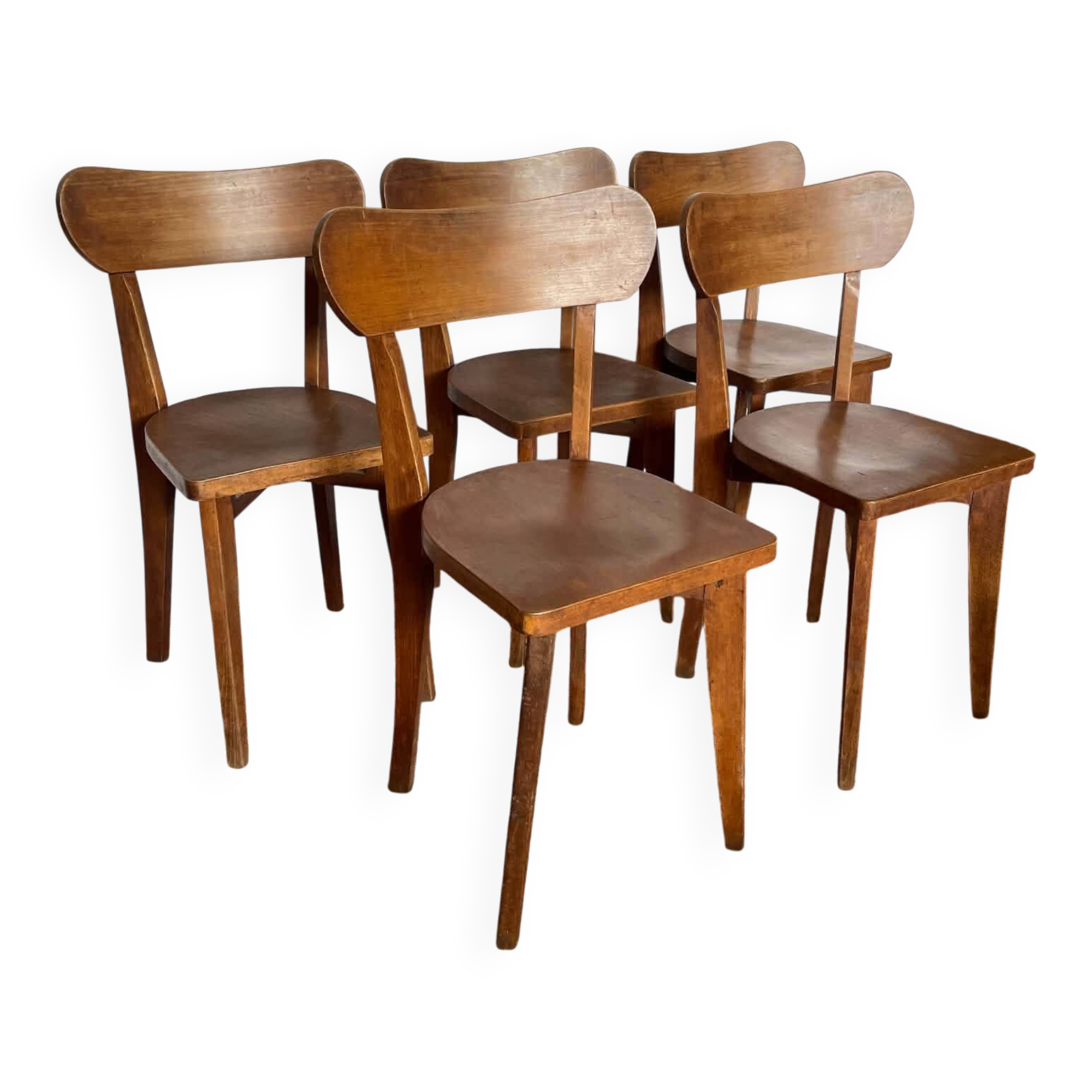 Set of 5 vintage wooden bistro chairs – Baumann style