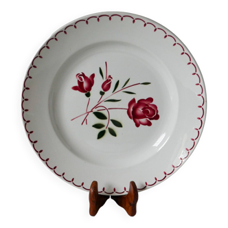 Large Badonviller dish with pink flowers 1950