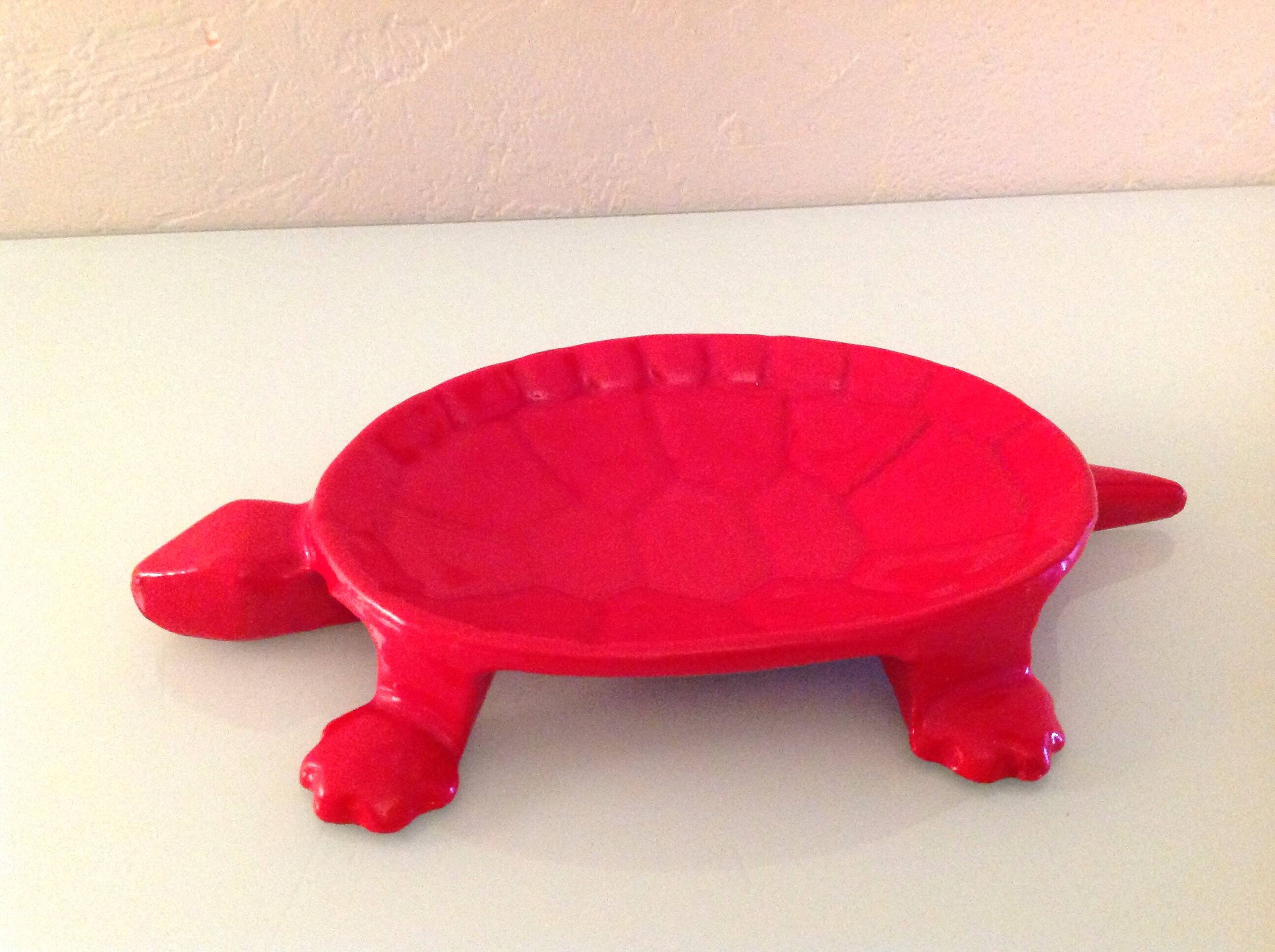 Turtle pocket emptier in enameled red cast iron by Castirone France