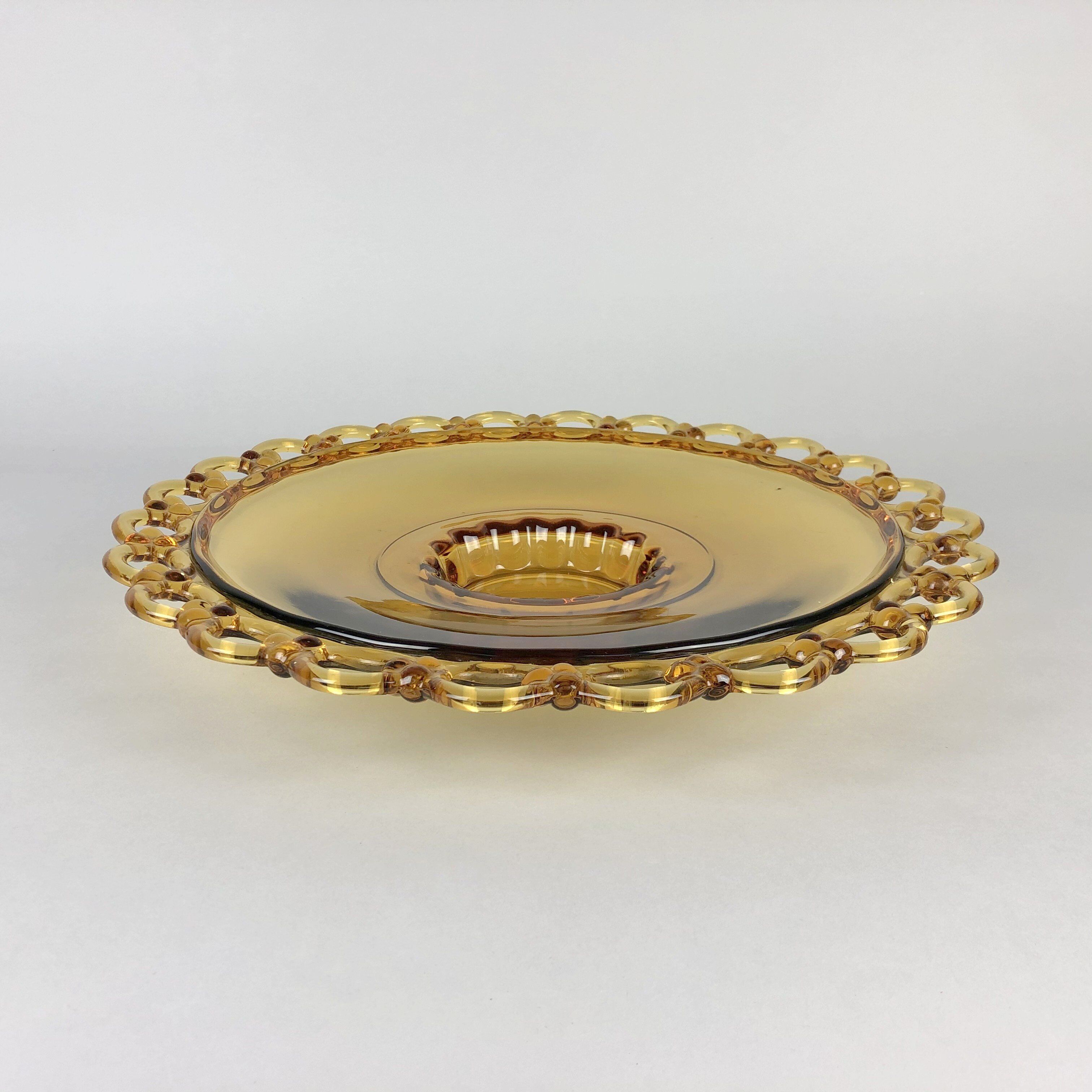 Amber Glass Bowl by Rudolf Schrotter for Rudolfova Hut Glassworks 1940's, Czechoslovakia