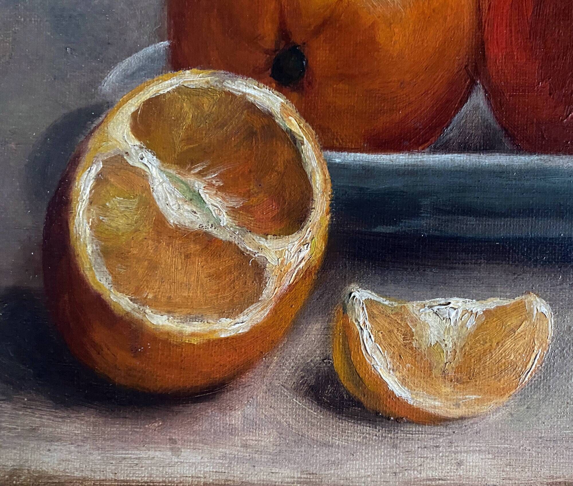 HST painting "Still life with oranges and armagnac" signed H. Lucotte 1913