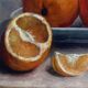 HST painting "Still life with oranges and armagnac" signed H. Lucotte 1913