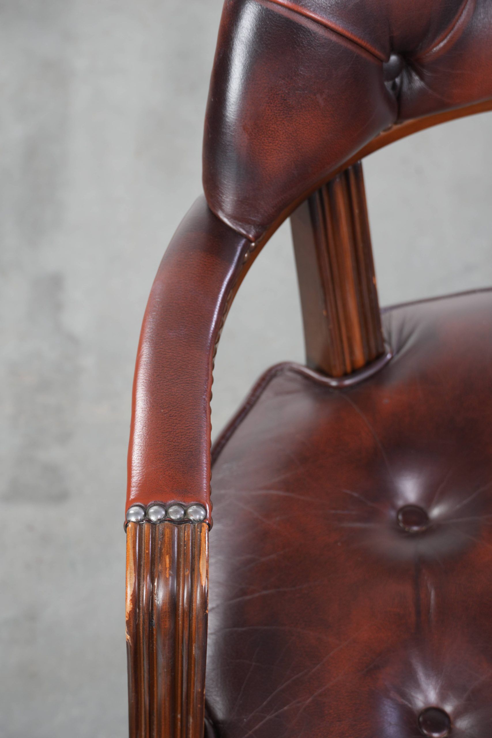 Set of two brown cowhide leather Chesterfield dining chairs