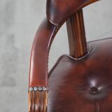 Set of two brown cowhide leather Chesterfield dining chairs