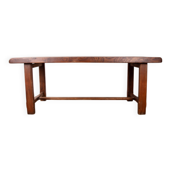 Grande table à manger brutaliste en Orme massif esprit Olavi Hanninen 1960.